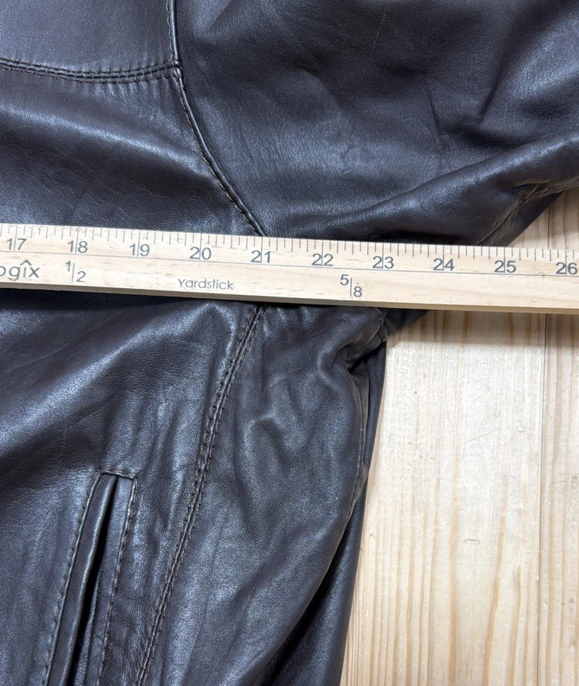 De Colección Izod Chaqueta de Bombardero de Cuero Genuino para Hombres L Marrón Forrado Bolsillos Interiores Cremallera Foto 3 de 4