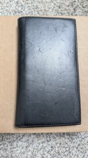 Vintage Nappa Vitello By BOSCA Bifold Long Checkbook Wallet,Black,Made In Italy