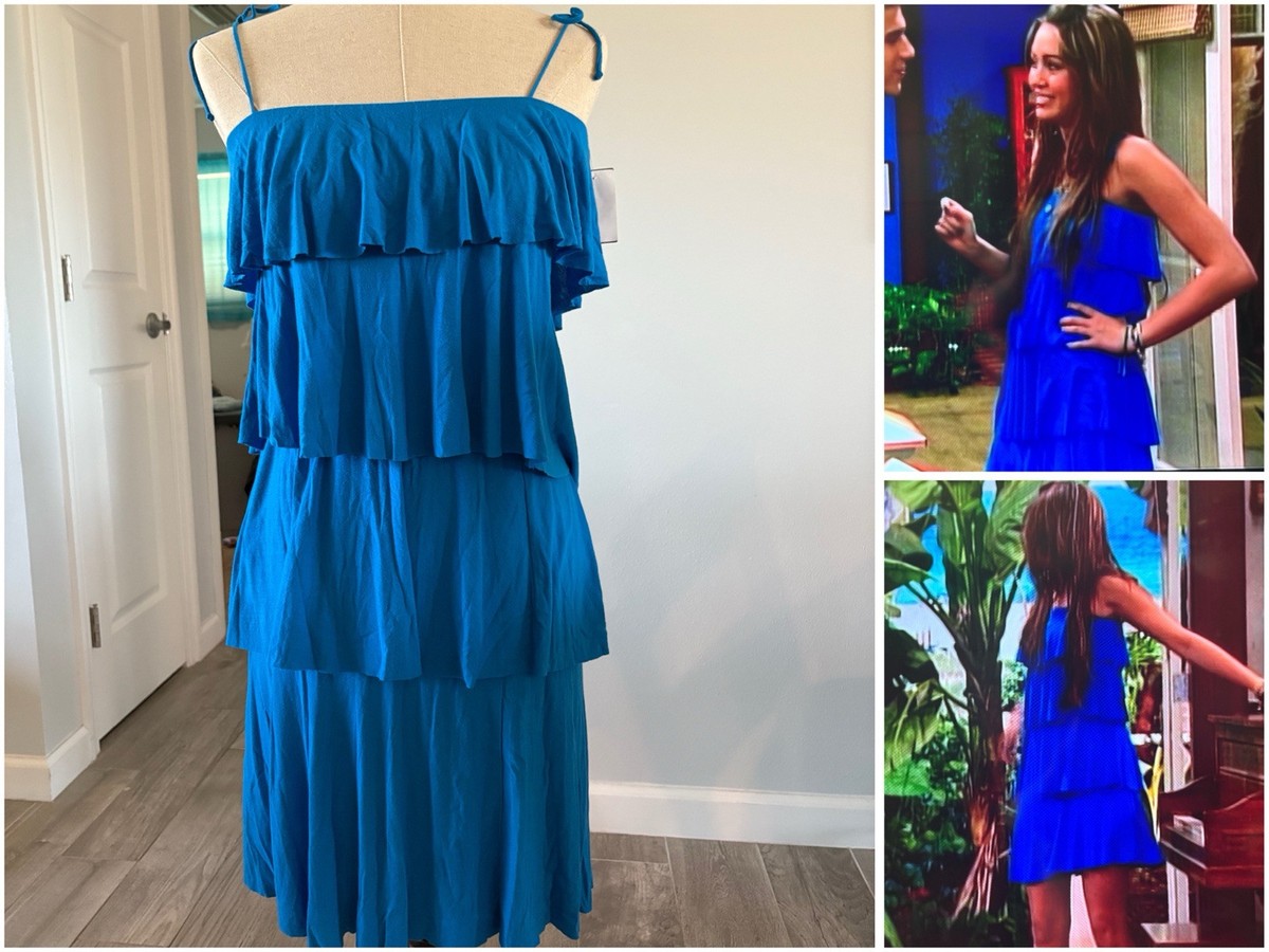hannah montana blue dress As Seen On Miley Stewart - Tiered Filter Colour: Blue who plays the major Pick a Color:Orange Kara Wine Red and
