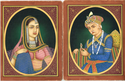 Mogul Miniaturmalereien Mit Kaiser Akbar Und Kaiserin Jodha Bai 17X11''