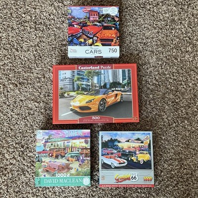 MasterPieces Ceaco Castorland Lot of 4 Jigsaw Puzzles 1000 & 500 Pieces Cars