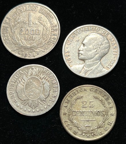 (4) 1876 - 1953 SILVER South & Central America Foreign World Coin Lot!