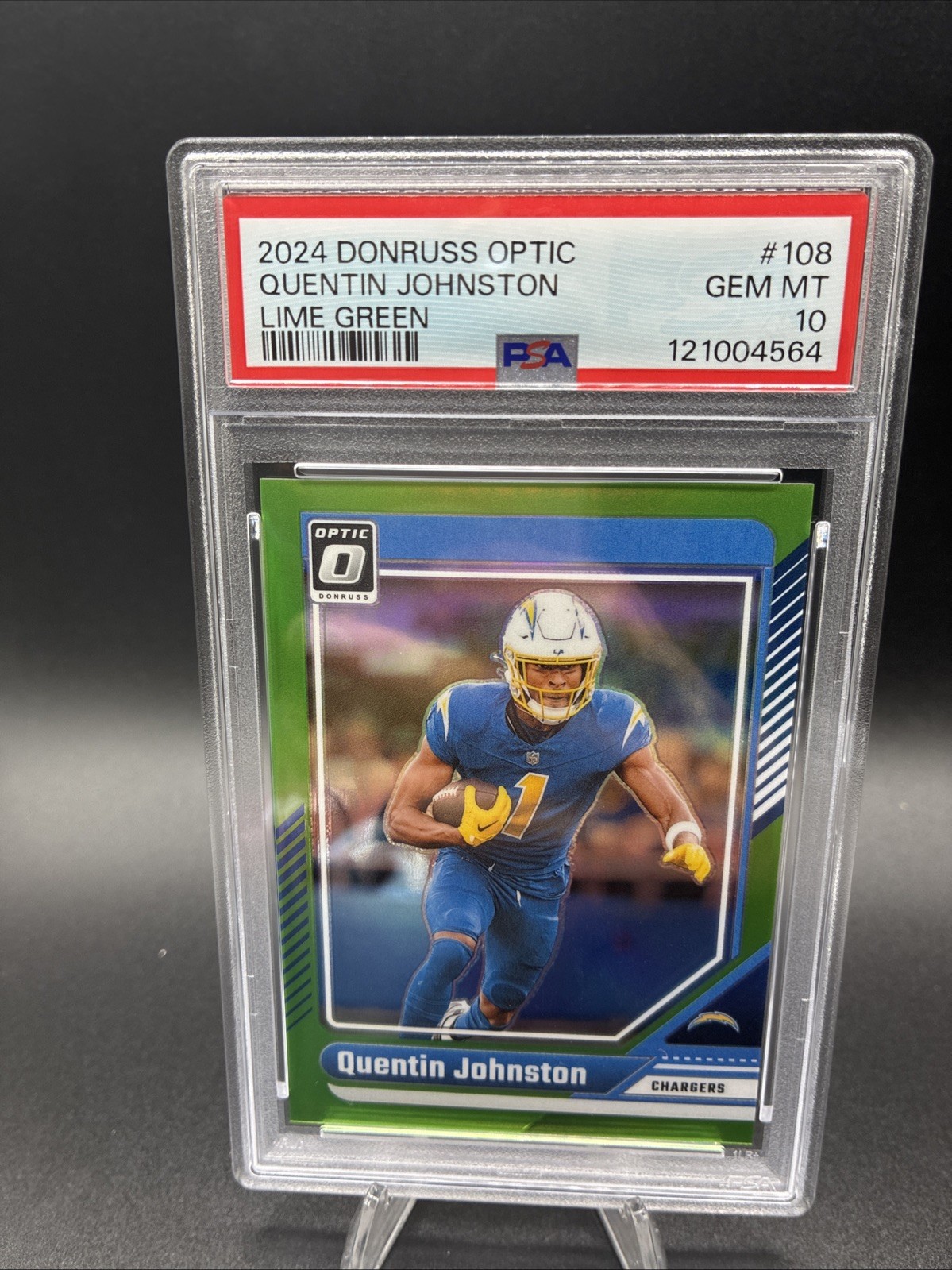 Quentin Johnston 2024 Panini Donruss Optic #108 Lime Green Prizm /50 PSA 10