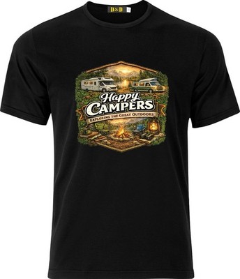 Lustiges kurzärmliges T-Shirt Happy Campers Exploying the Great Outdoors D.T.F