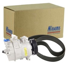 NISSENS Klimakompressor + 6PK1070 Keilrippenriemen für AUDI CUPRA SEAT SKODA VW