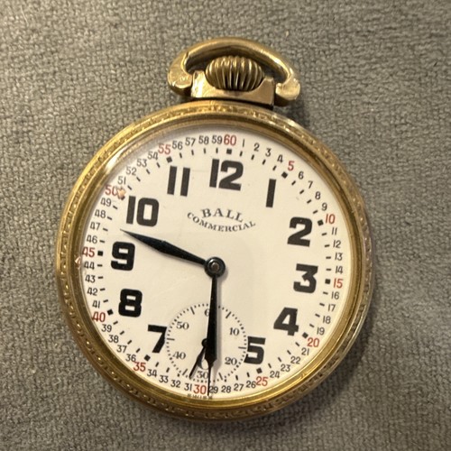BALL Commercial 17 Jewel Open Face Gold Filled Manual Mechanical Pocket Watch