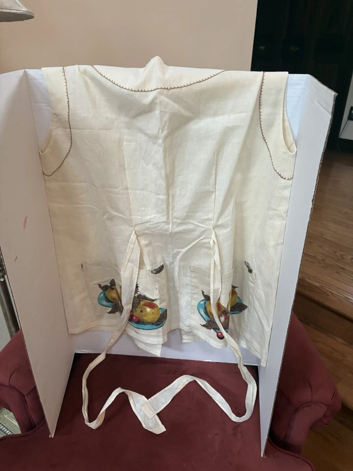 Delantal completo vintage/ 1930/50/algodón/hecho a mano/aplique de frutas/ Foto 3 de 4