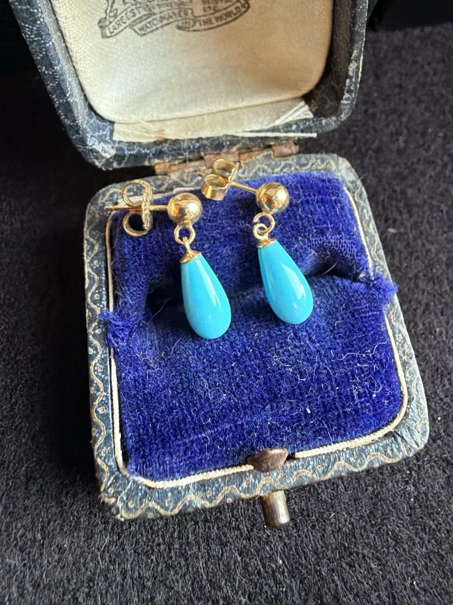 14k Gold & Turquoise Glass Drop Earrings