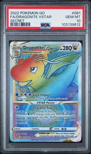 PSA 10 GEM MINT 2022 POKÉMON GO DRAGONITE VSTAR 081/078 SECRET RARE 🔥🔥