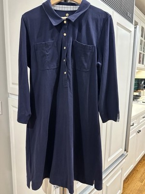 SPARTINA 449 Navy Blue 3/4 Shirt Dress Size XL Cotton Gold Buttons Casual Active