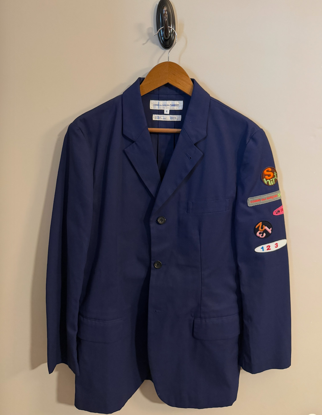 COMME des GARÇONS SHIRT Blazer Blue Patch Sleeve Made France M