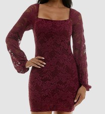 Emerald Sundae Juniors' Women's Red Glitter Lace Square Neck Dress Size M