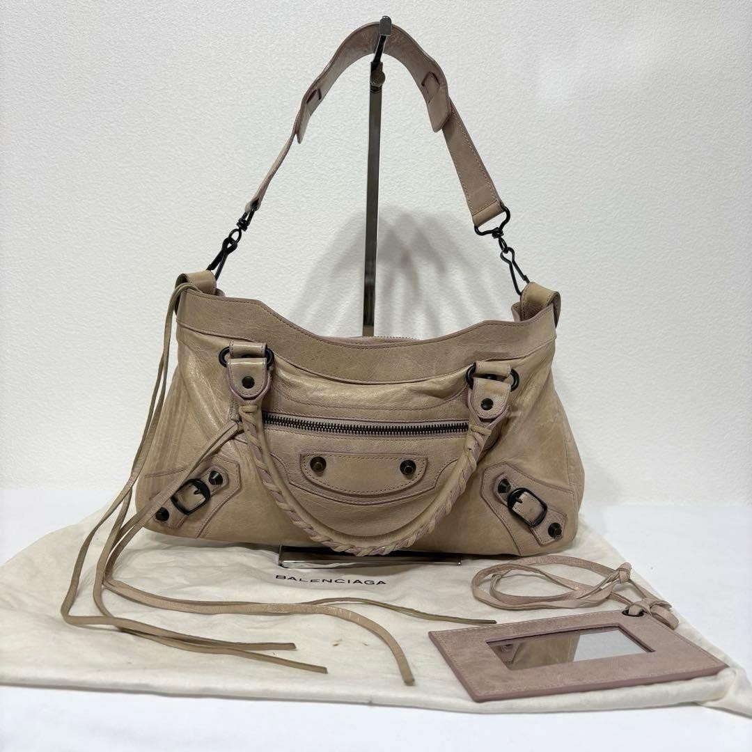 BALENCIAGA The First City 2Way Hand bag BEIGE Leather