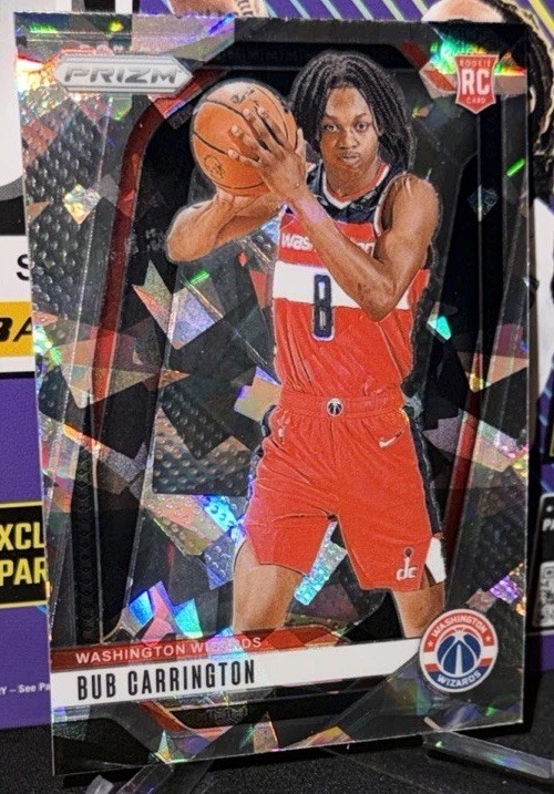 2024-25 Panini Prizm Bub Carrington Rookie Card Cracked Ice (RC) #244 Wizards