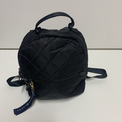 Tommy Hilfiger Black Quilted Backpack with Zip Closure Gold Hardware for Women