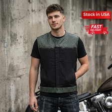 Men's Genuine Leather Biker Vest Motorcycle Club Waistcoat