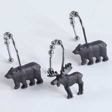 Shower Curtain Hooks Rings, Rustproof Stainless Steel Black Bear Deer Shower ...