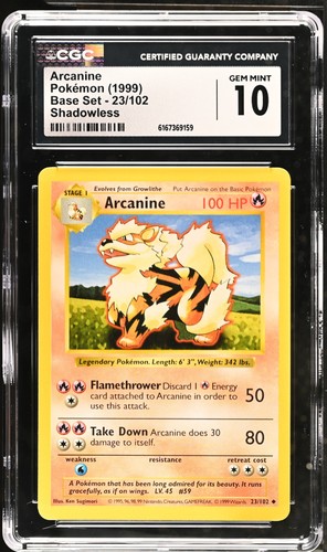 Arcanine (Shadowless) graded CGC 10 for sale on eBay