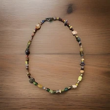 Vintage Boho Mixed Multi Bead Necklace Glass Shell Stone 24” Handmade Artisan