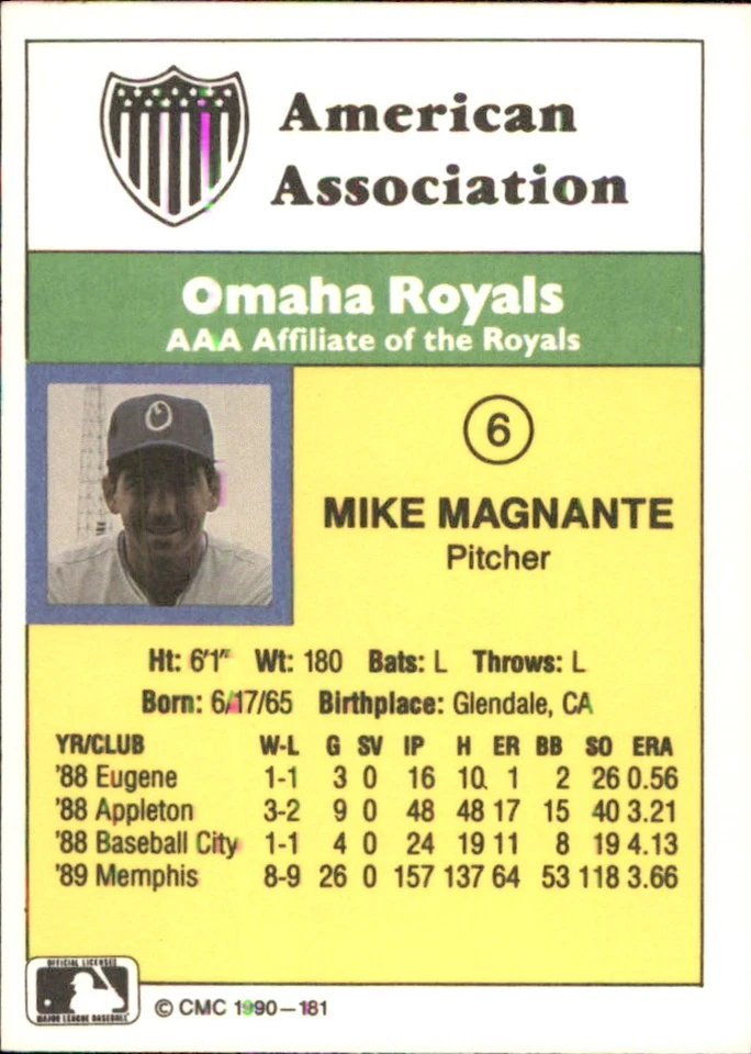 Mike Magnante 1990 CMC #181 RC Omaha Royals FREE SHIPPING AutographDen - Image 2 of 2