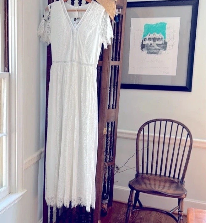 Vestido de Novia #1 Vestido de Fotografía Maxi Vestido de Encaje Blanco Ojales Detalle Dental Grande Foto 4 de 4