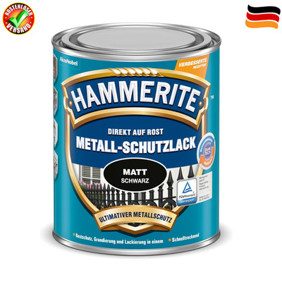 Hammerite Metallschutzlack matt schwarz direkt auf Rost UV beständig 250 ml