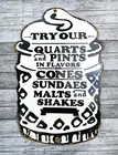 VINTAGE 12x8" ICE CREAM CUP PORCELAIN GASOLINE OIL SODA POP PUMP GAS PUMP SIGN