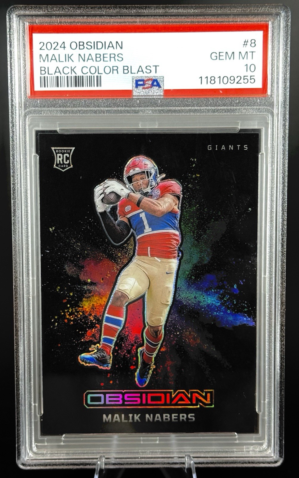 2024 PANINI OBSIDIAN NFL PSA 10 BLACK COLOR BLAST #8 MALIK NABERS RC NYG ROOKIE
