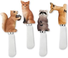 Woodland Animals Cheese Spreaders, Hand-Painted Resin Handles with S.S. Blades