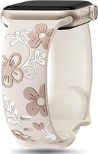 Floral Band for Apple Watch Engraved Silicone Strap for Women