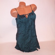 Victoria Secret PINK Lingerie Babydoll Slip Chemise Dark Green Satin Solid Sleep