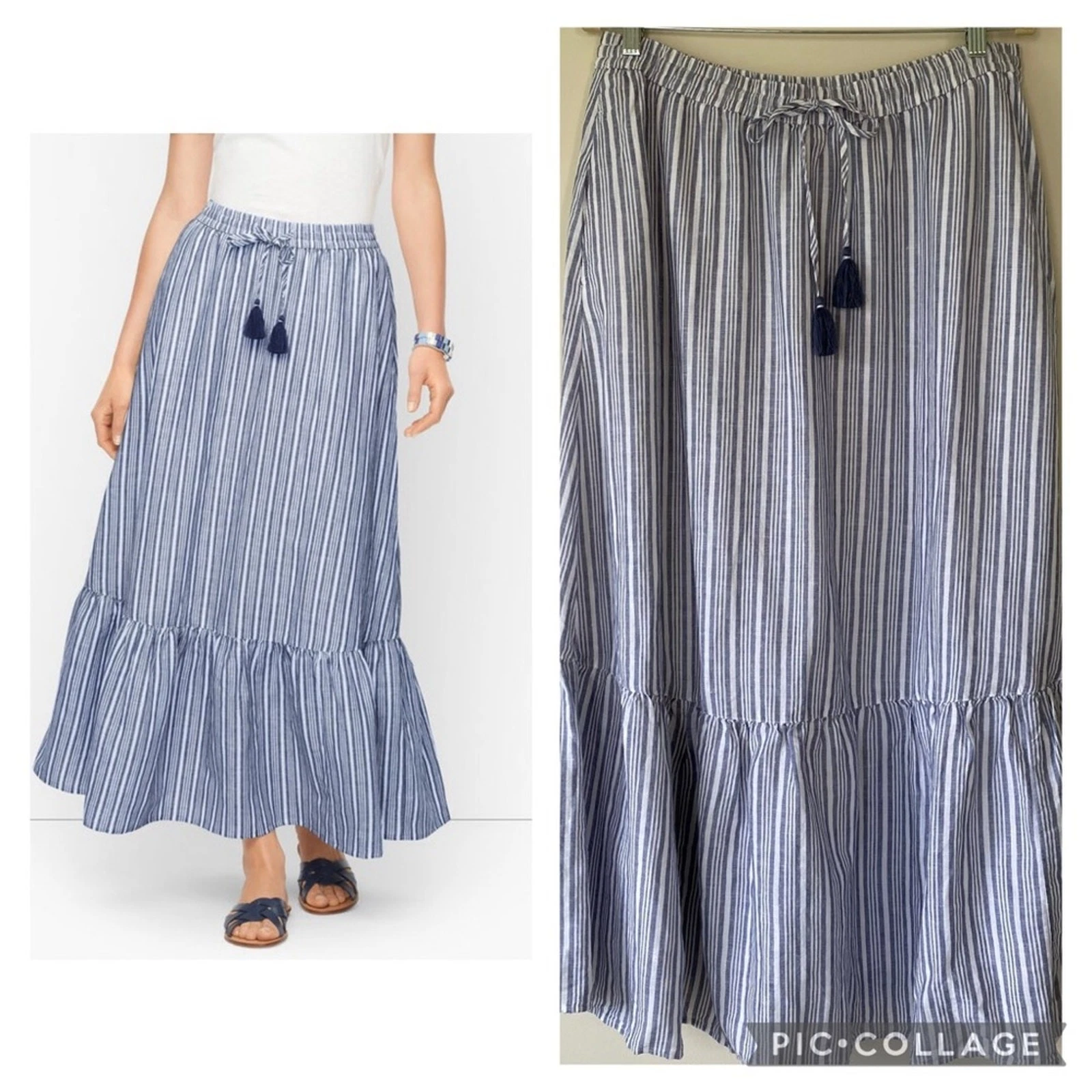 Talbots Stripe Linen Maxi Skirt Size L Prairie Boho Ruffle Hem Elastic Waist
Opens in a new window o