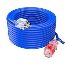 Extension Cord with Locking - Lighted Power Indicator l 100 Feet l (Blue) 16 ...