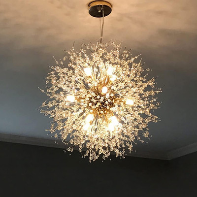 Gold Crystal Chandeliers, 12-Light Modern Firework Pendant Lighting, G9 Dandelio