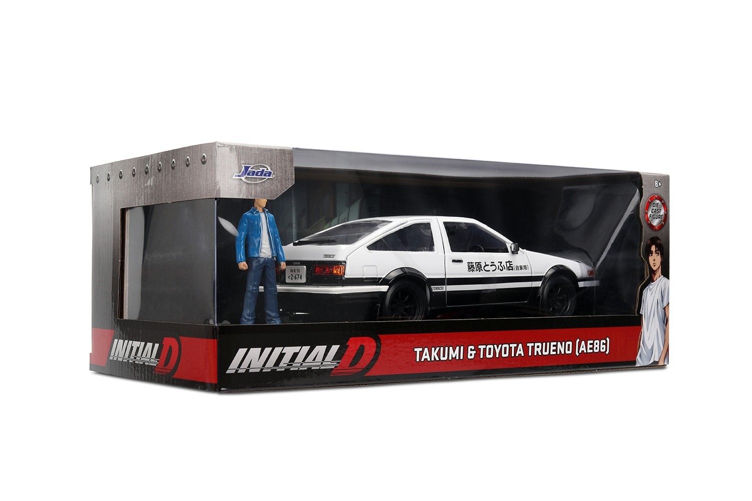 JADA INITIAL D TOYOTA TRUENO AE86 1/24 with TAKUMI FIGURE BLACK / WHITE 34501
