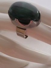 Vintage 925 Ring Israel Großer Grüner Cabochon Stein Eilat-Stone Statement  Ring