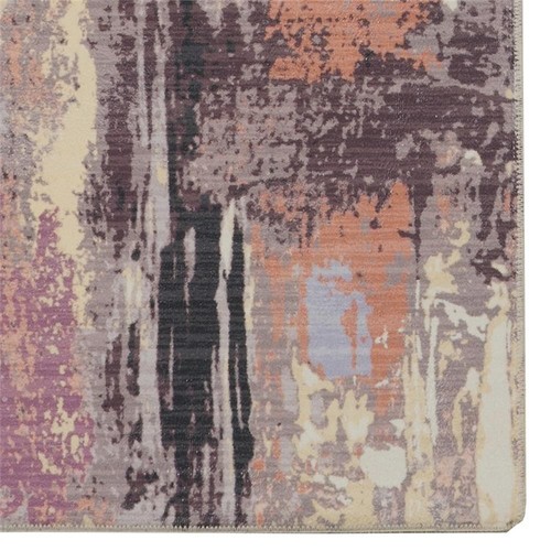 Linon Washable Klarna Polyester 3'x5' Rug in Ivory and Purple - Picture 3 of 7