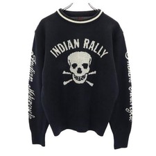 INDIAN MOTORCYCLE wool blend Long sleeve knit 38 Black series sweater Men's