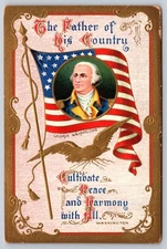 George Washington Portrait, American Flag, Eagle, Quotes, Patriotic Postcard