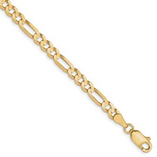 10K Yellow Gold 4mm Concave Figaro Chain Bracelet 7"