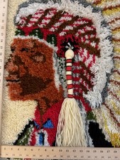 VTG Latch Hook Rug Native American Chief Wall Hanging Tapestry Handmade 32x32  