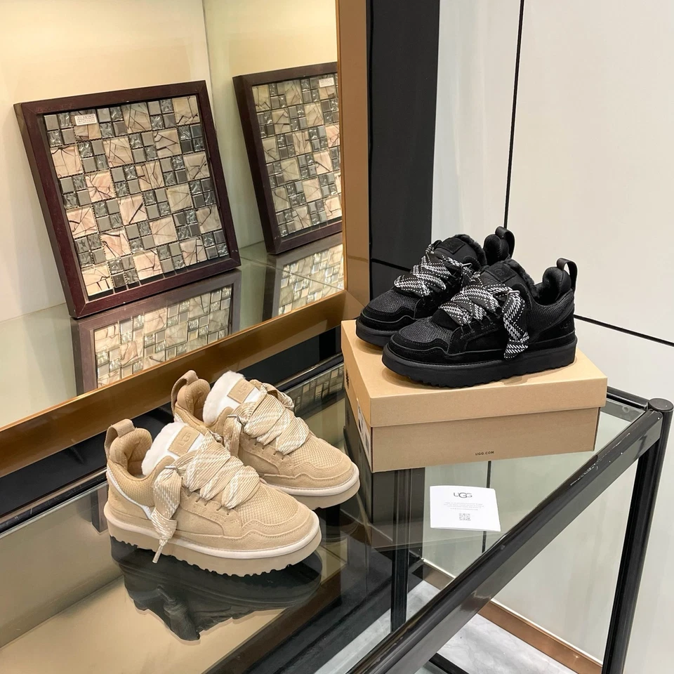 2025 UGG Lowmel Brown Suede Sheepskin Trainers Woman Christmas Gifts - Image 3 of 4