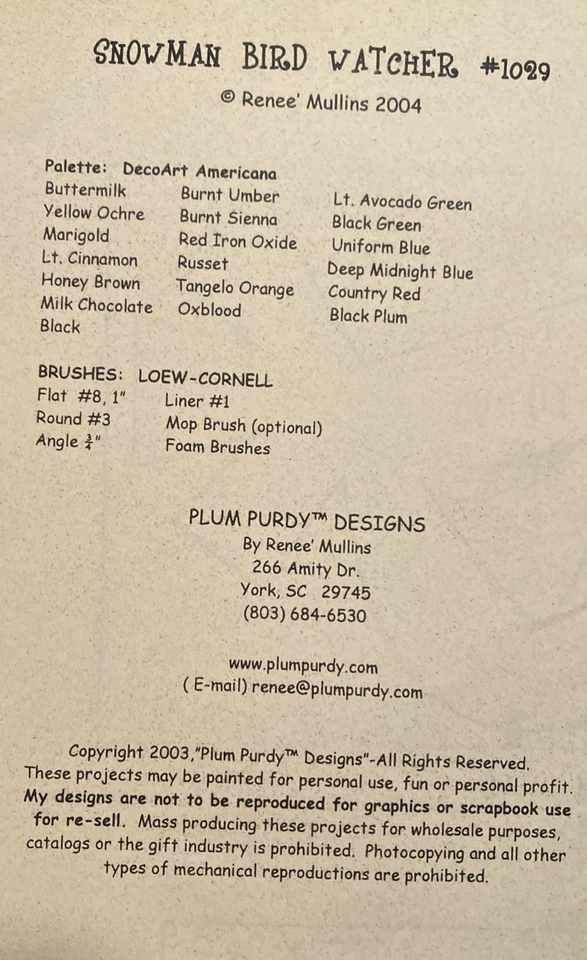 Tole Painting Pattern:  Snowman Bird Watcher by Renee Mullins - Image 3 of 3