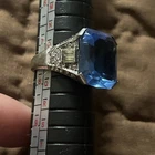 Sterling Silver Blue Topaz Clear Baguette Art Deco Style Ring Size 7.5 Vintage