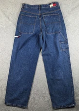 Vintage Y2K 90s Tommy Hilfiger Jeans Mens 36x34 Blue Wide Leg Spell Out Denim