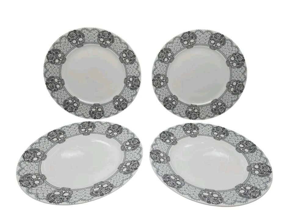 Набор из 4 кружевных обеденных тарелок 222 Fifth Skull Halloween Goth 10 5/8 дюйма - Изображение 3 из 4
