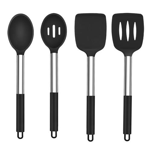 Kitchen Utensils, 4 PCS Silicone Cooking Utensils Spatula Spoon Set with Stai...