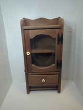 Antique VTG Apothecary Wood Medicine Cabinet Towel Rack W/ Drawer Etched Glass