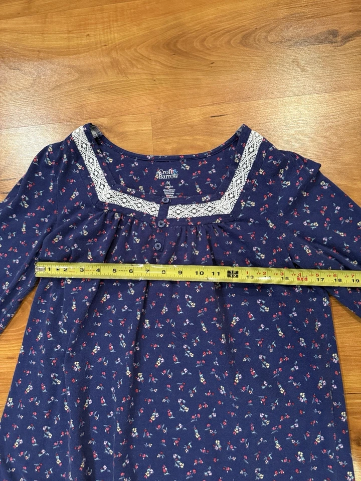 VTG Croft & Barrow Women's Blue Floral Long Sleep Pajama Muumuu Gown Sz M - Image 3 of 4