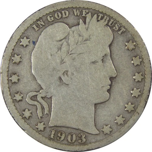 1903 S Barber Silver Quarter VG Very Good 25c Coin SKU:I24586